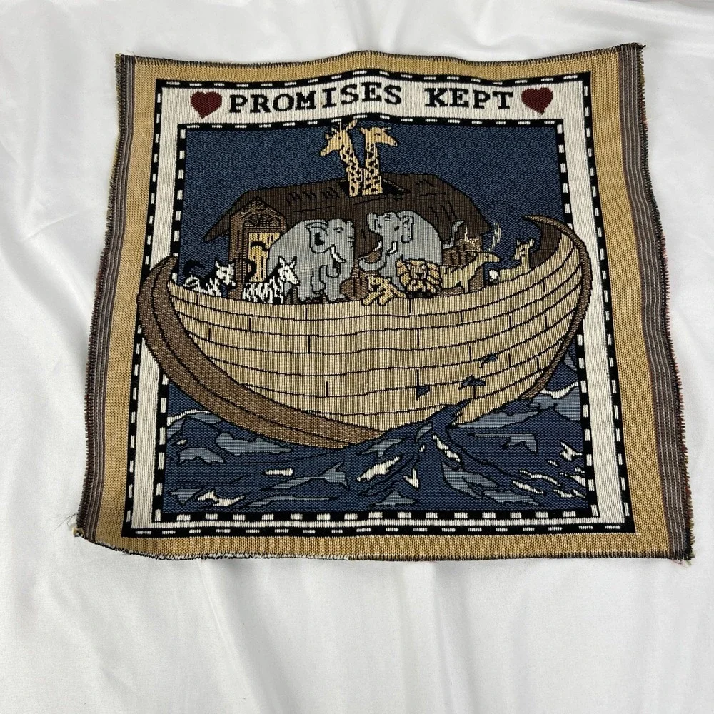 Noah's Ark Tapestry Wall Hanging Promises Kept Vintage Textile‎ Art Vibrant